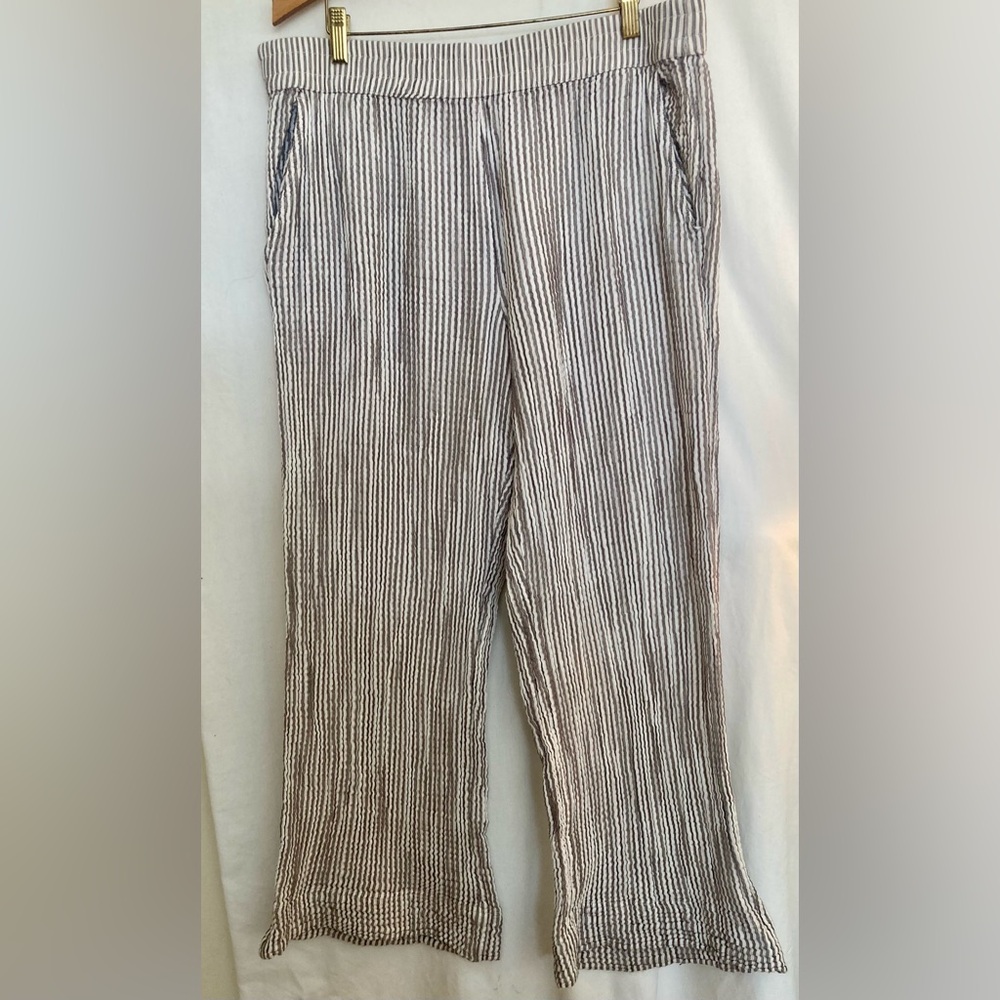 Lou & Grey Brown & White Striped Wide Leg Cotton Pants Size XL